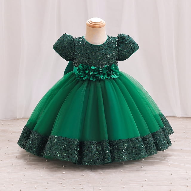 Vestido de niña, vestido de princesa, vestido infantil, manga corta, lentejuelas, falda abullonada, vestido infantil