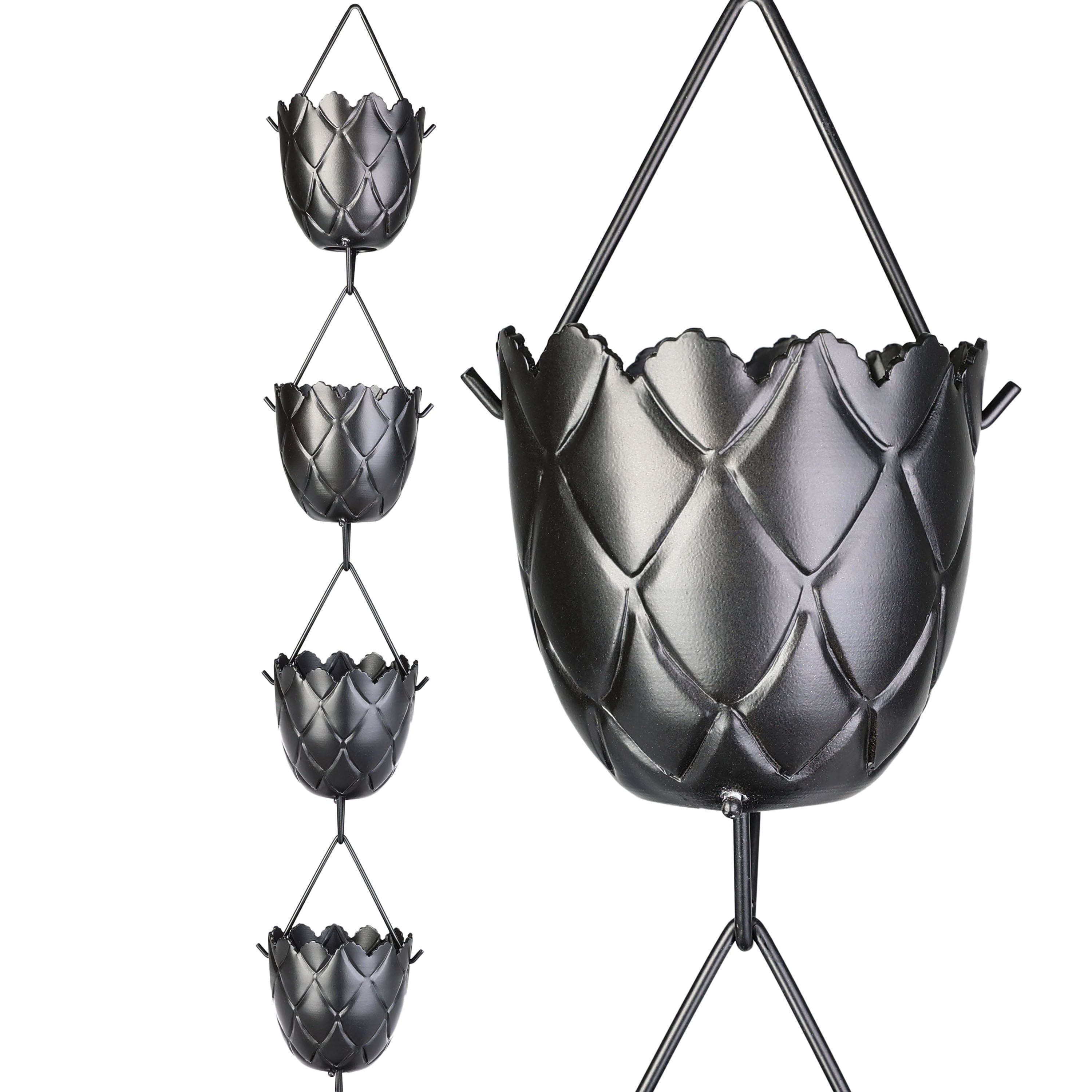 Rain Chains Pacific Rhombus Embossed Cup Rain Chain, 8.5 Feet Length
