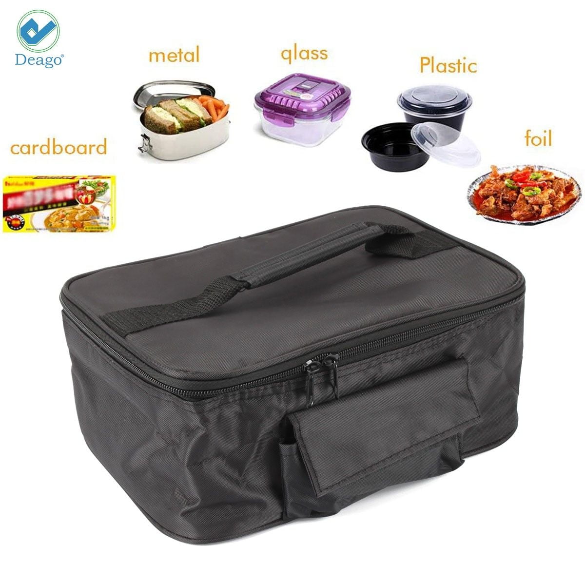 Deago 12V Portable Electric Food Warmer Heating Lunch Box Bag Mini Oven Container for Car (Black)