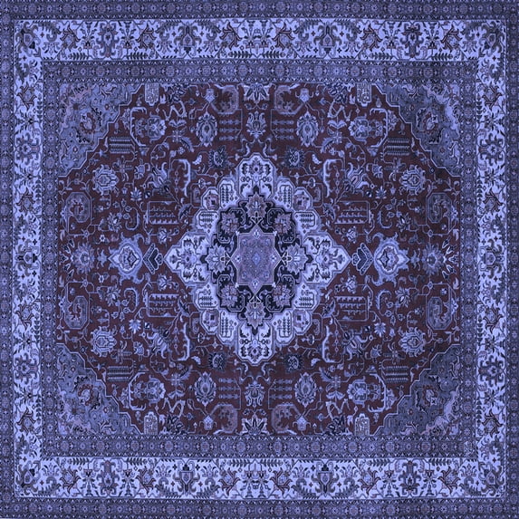 Ahgly Company Indoor Square Medallion Blue Traditional Area Rugs, 4' Square