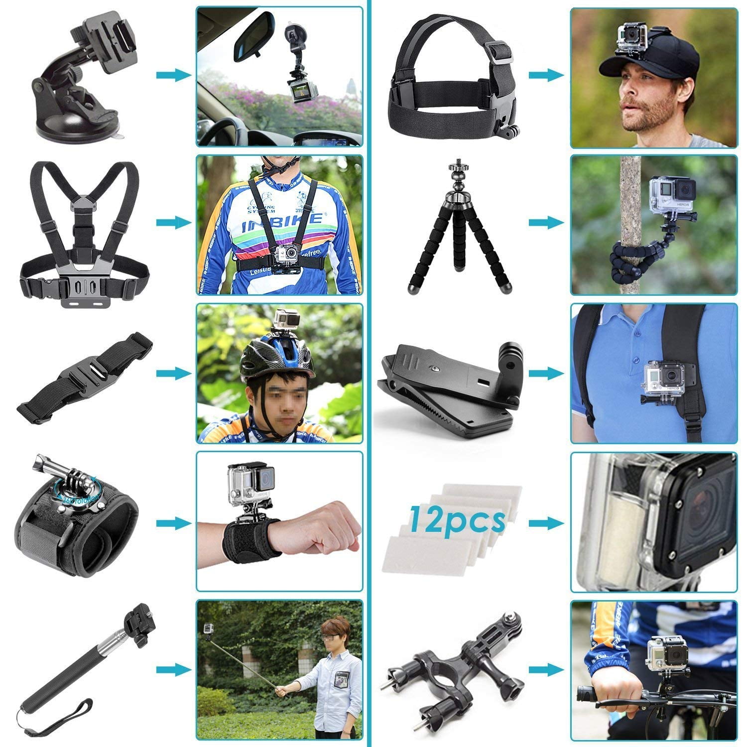 GoPro HERO 13 Black Waterproof Action Camera, 5.3K HDR Video, 27MP, with 2x 128GB Card & 50 Piece Accessory Kit, Black