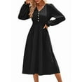 thumbnail image 3 of Mini V Neck Long Sleeve Dress for Women A-Line High Waisted Casual Flowy Dress for Cocktail Wedding Guest Black S, 3 of 9