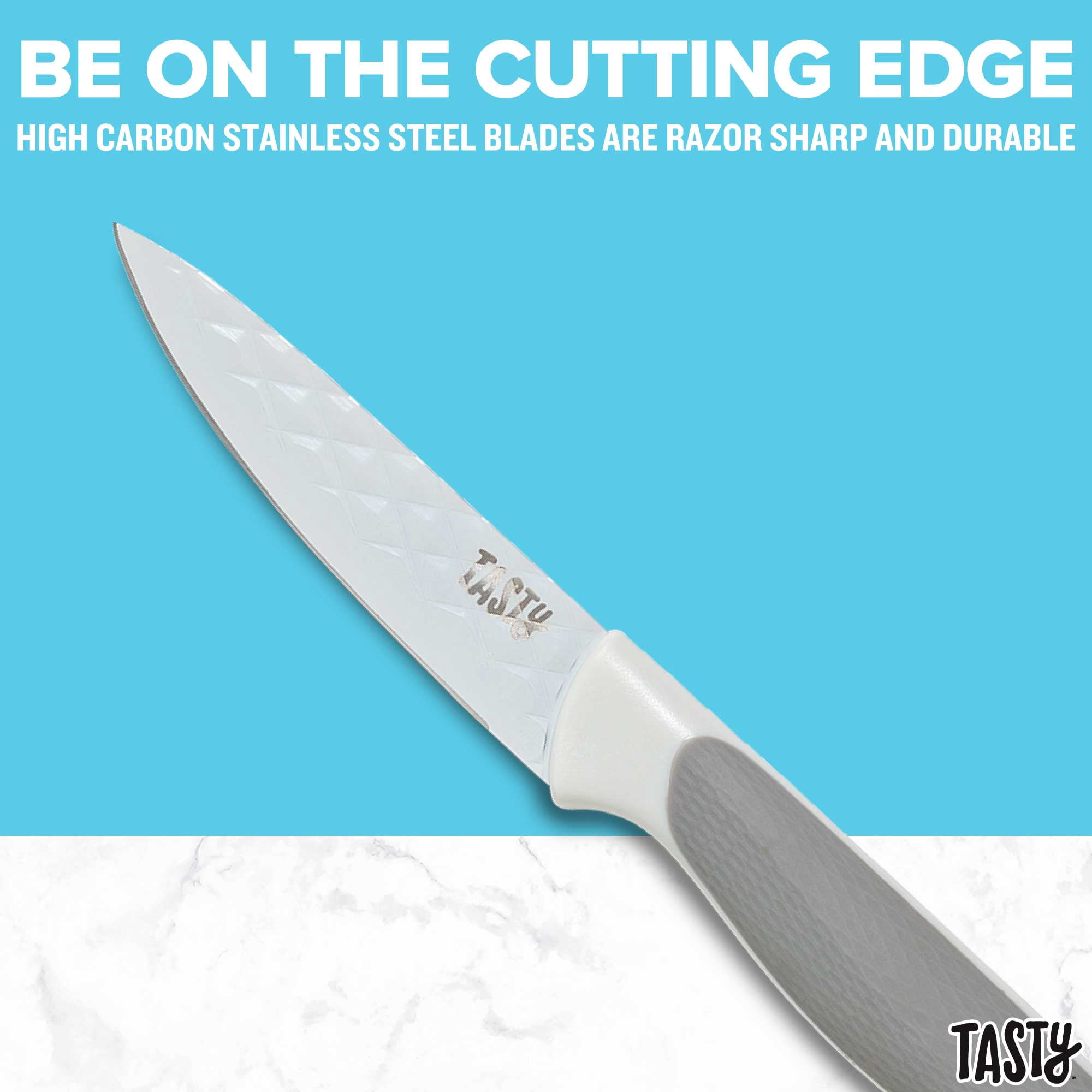 Tasty Cutlery Knife Set with Stainless Steel Diamond Texture Blades, 3 Piece