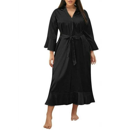 Enwejyy Womens Simulated Silk Plus Size Sexy Pajamas Bathrobe Babydoll Lingerie Robe Nightdress Nightgown Sleepwear