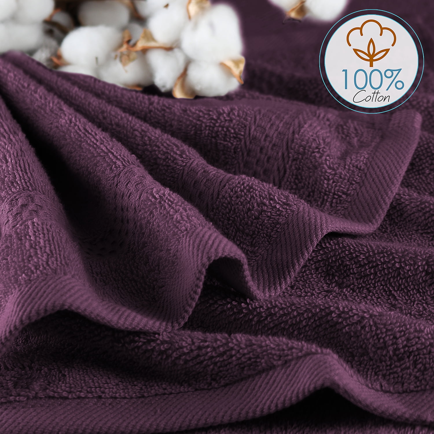 Clara Clark Bath Towels Set, 100% Cotton Luxury Soft Set of 12 Multipurpose Wash Cloths, Purple