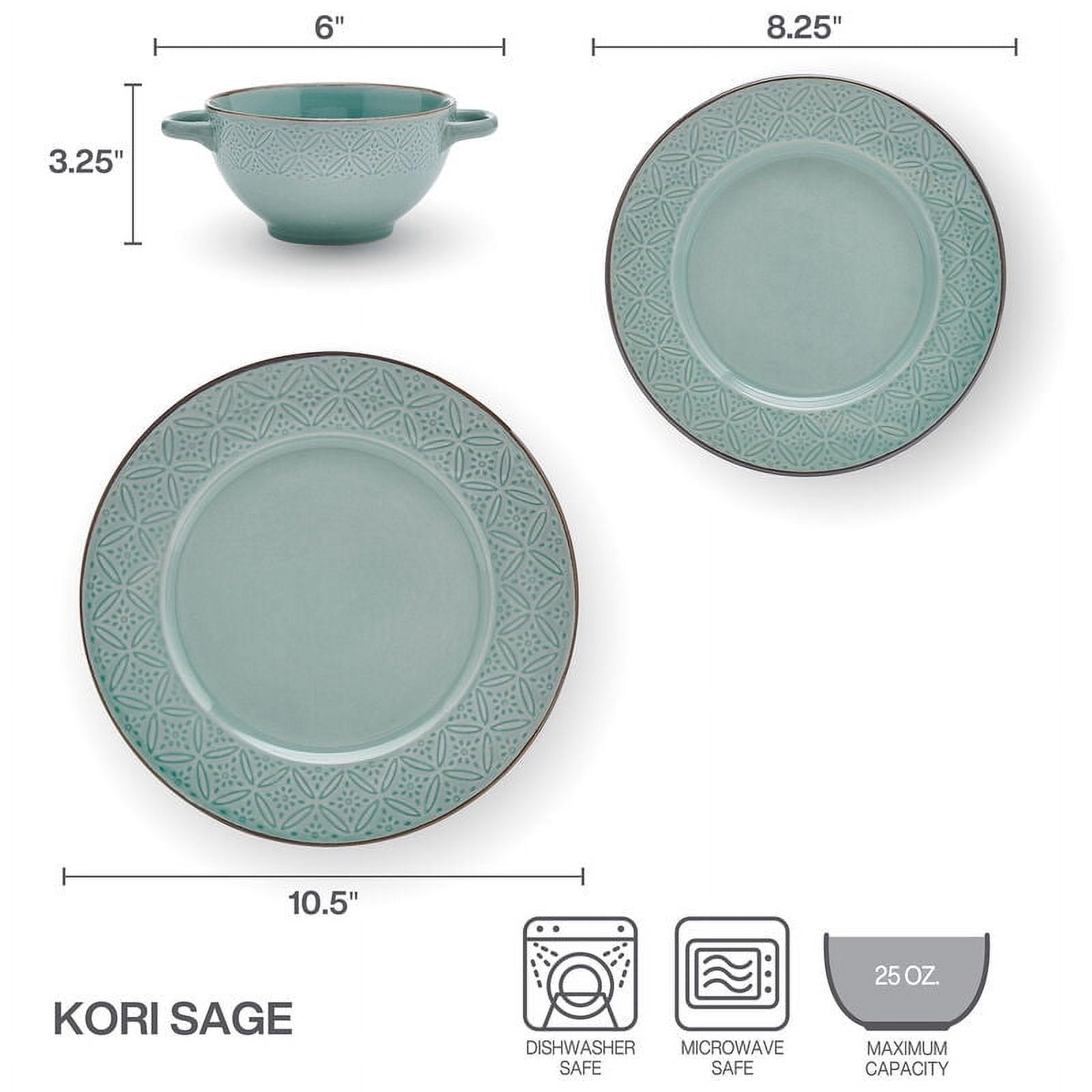 Pfaltzgraff Kori 12 Piece Stornware Dinnerware Set Sage