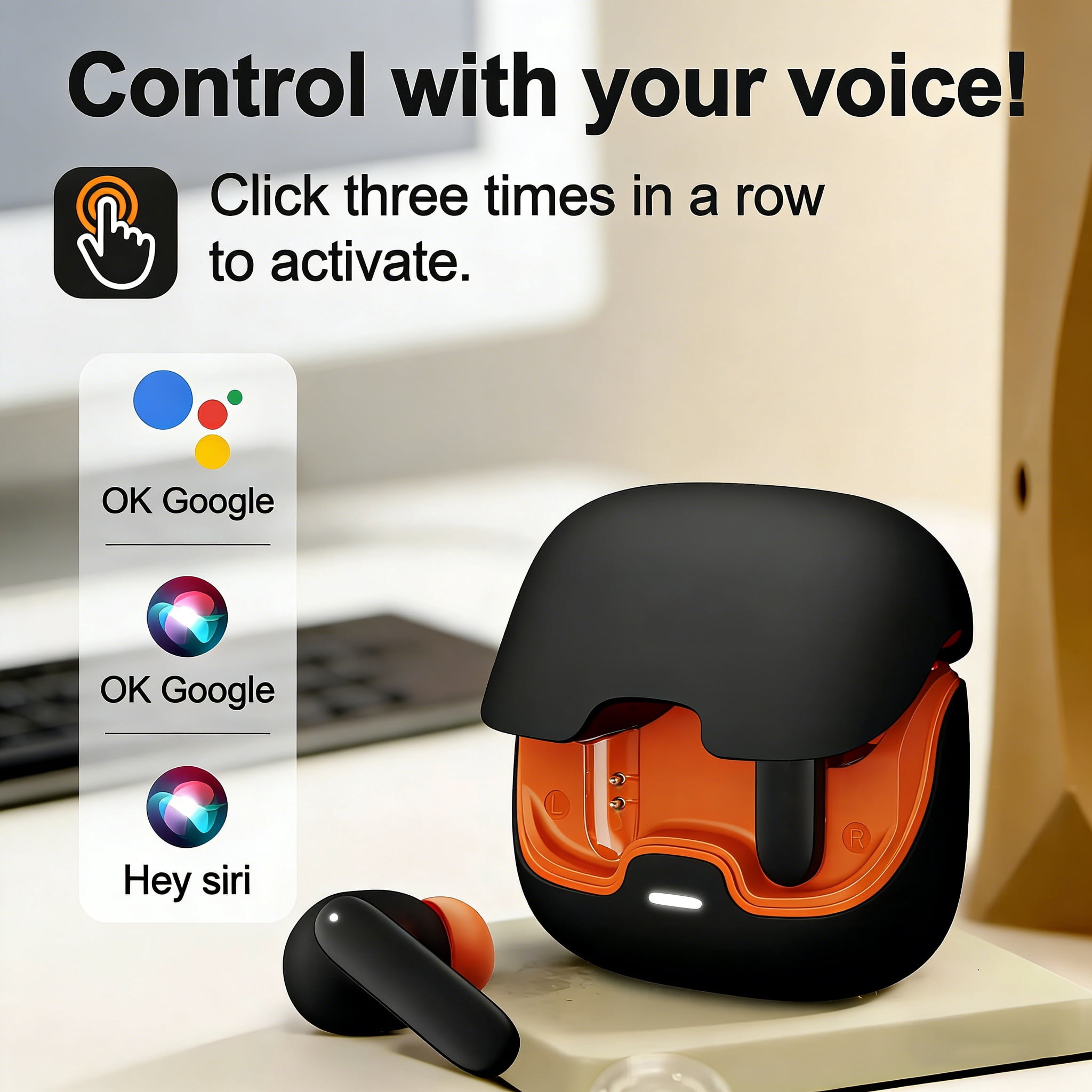 Wireless Earbuds, Wireless Headphones HiFi Stereo Earphones with 4 ENC Noise Canceling Mic, 70Hs Playtime In Ear Earbud Waterproof, Bluetooth 5.3 Sport Earphones for Android iOS Black