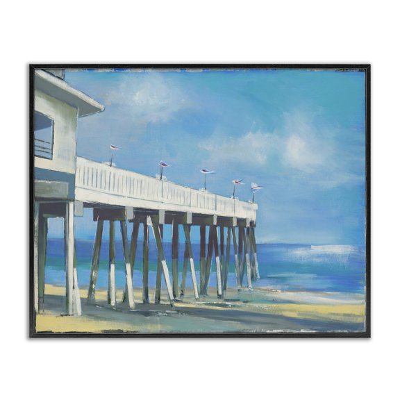 Stupell Industries Tropical Beach Boardwalk Ocean Blue Landscape Black Framed Giclee Art, 20 x 16, by Liz Jardine