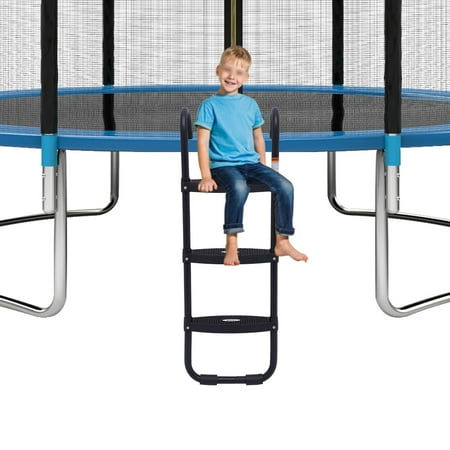 Miumaeov Trampoline Ladder Black 3 Steps Wide Trampoline Ladder Kit Safety Heavy Duty Steel Trampoline Replacement Accessories Trampoline Ladder for Most Round and Rectangular Trampolines