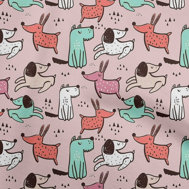 oneOone Cotton Silk Light Pink Fabric Dog Cartoon Craft Projects Decor Fabric Printed By The Yard 42 Inch Wide-SL