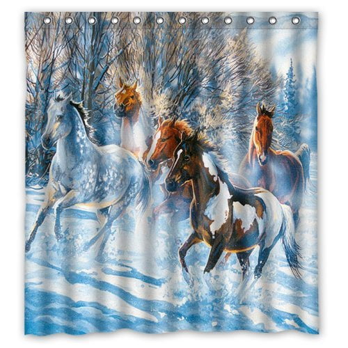 GreenDecor Horse Waterproof Shower Curtain Set with Hooks Bathroom