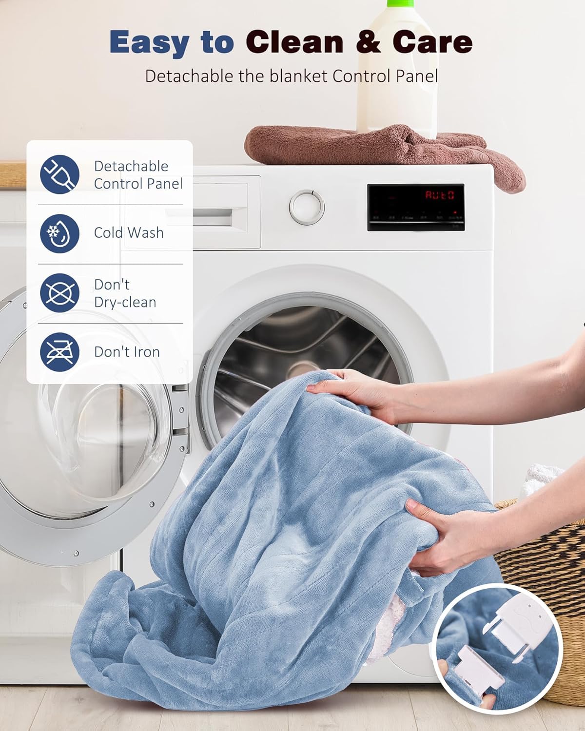 Ocuuziisu Electric Heated Blanket Throw Blanket 50" x 60" Flannel and Sherpa Electric Blanket with Buttons, 9 Heating Levels, Auto-off, Machine Washable, Blue