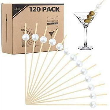 Bamboo Cocktail Picks Skewers Toothpicks - 120 Pack White Pearl 4.75 inch Wooden Frill Tooth Picks for Appetizer Martini Food Garnish Cocktail Sandwich Fruit Kabobs