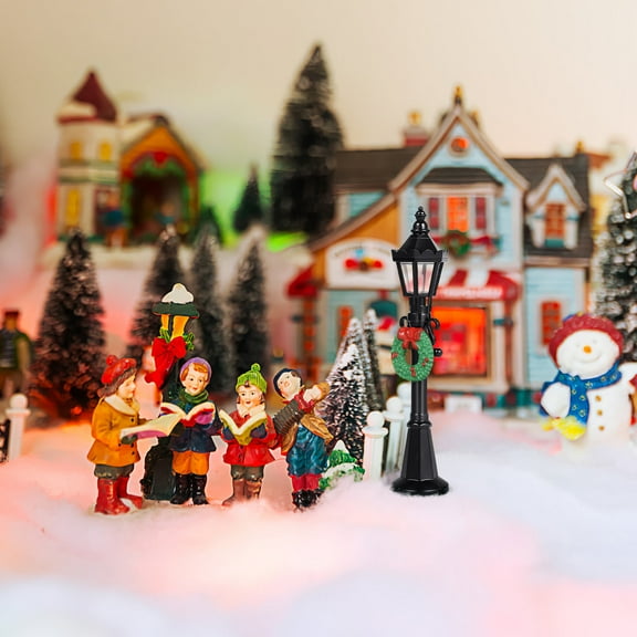 NIYANGLE 4Pcs Christmas Village Lamp Post Diy Decorative Festive Atmosphere Plastic Black 12.00X2.00X2.00Cm