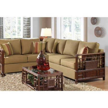 Hospitality Rattan Padre Island 2 Piece Upholstered Rattan & Wicker Sectional with Cushions - Antique
