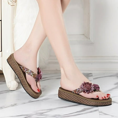 

Zpanxa Slippers for Women Summer Weave Flowers Slip-On Flat Beach Slippers Open Toe Breathable Shoes Flip Flops for Women Khaki 40