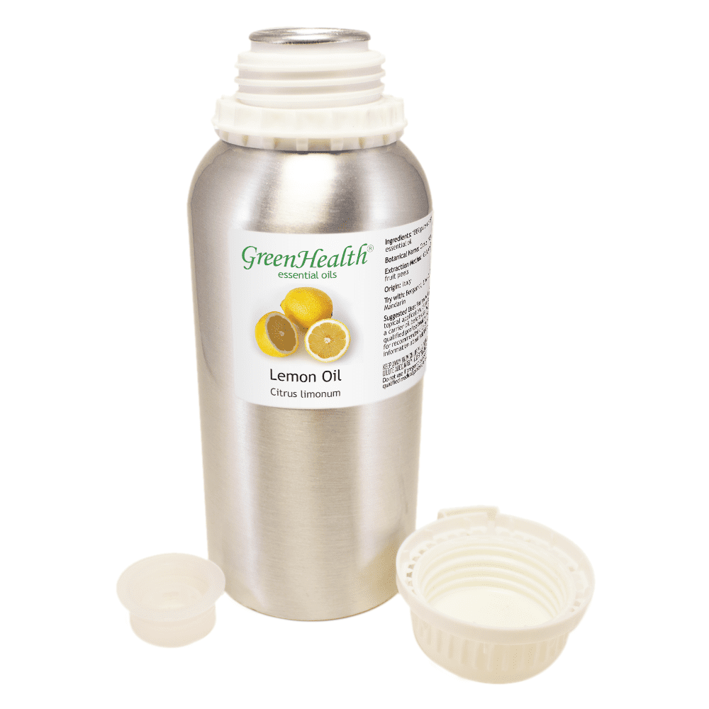 Lemon Essential Oil – 16 fl oz (473 ml) Aluminum Bottle w/Plug Cap – 100% Pure Essential Oil