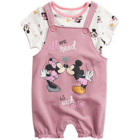 

Disney Baby Girls’ Minnie Mouse Overall Romper Set - 2 Piece Shortalls and T-Shirt (0-9M)