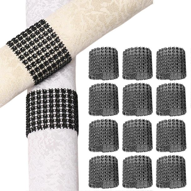 QingHai - 50 servilletas con hebilla y brillantes diamantes de imitación, reutilizables, con cinta de sujeción, para bodas, fiestas, decoración del hogar
