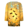thumbnail image 5 of CYMMPU Spring Tops V Neck 3/4 Sleeve Fall Fashion Shirts Blouses for Women Dressy Casual Loose Fit Tunic Tops Bee Pattern Business Elegant Work Topss Multicolor XXXXL, 5 of 5