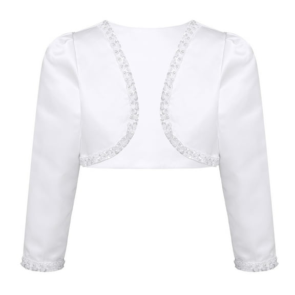 MSemis Kids Girls' Beaded Open Front Bolero Shrug Short Cardigan for Flower Girls Cover Up