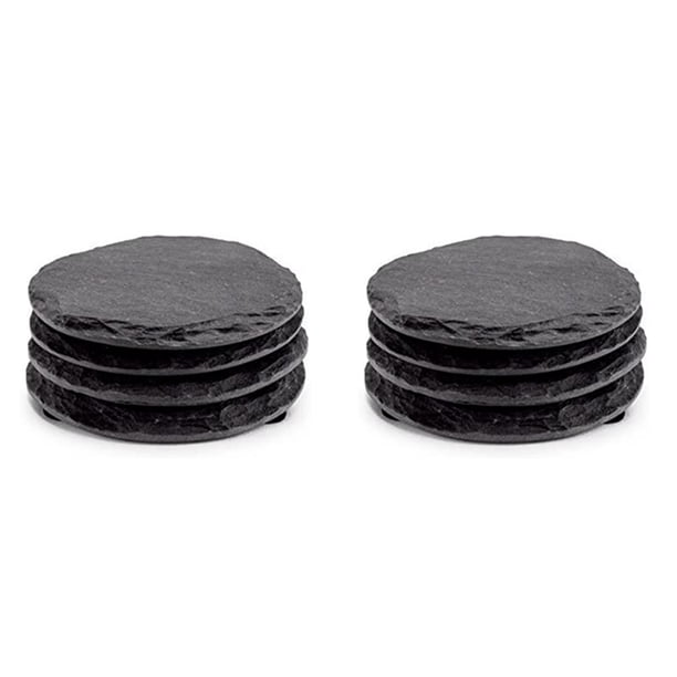 8 Piezas Posavasos Redondos de Pizarra Negra Posavasos Hechos Una Mano para Bebidas, Bebidas, Copas de Vino