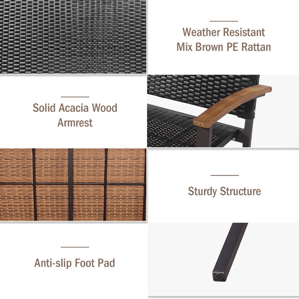 Aimee Lii Outdoor Patio Rattan Wicker Bench with Armrest for Garden, Outdoor Patio Furniture