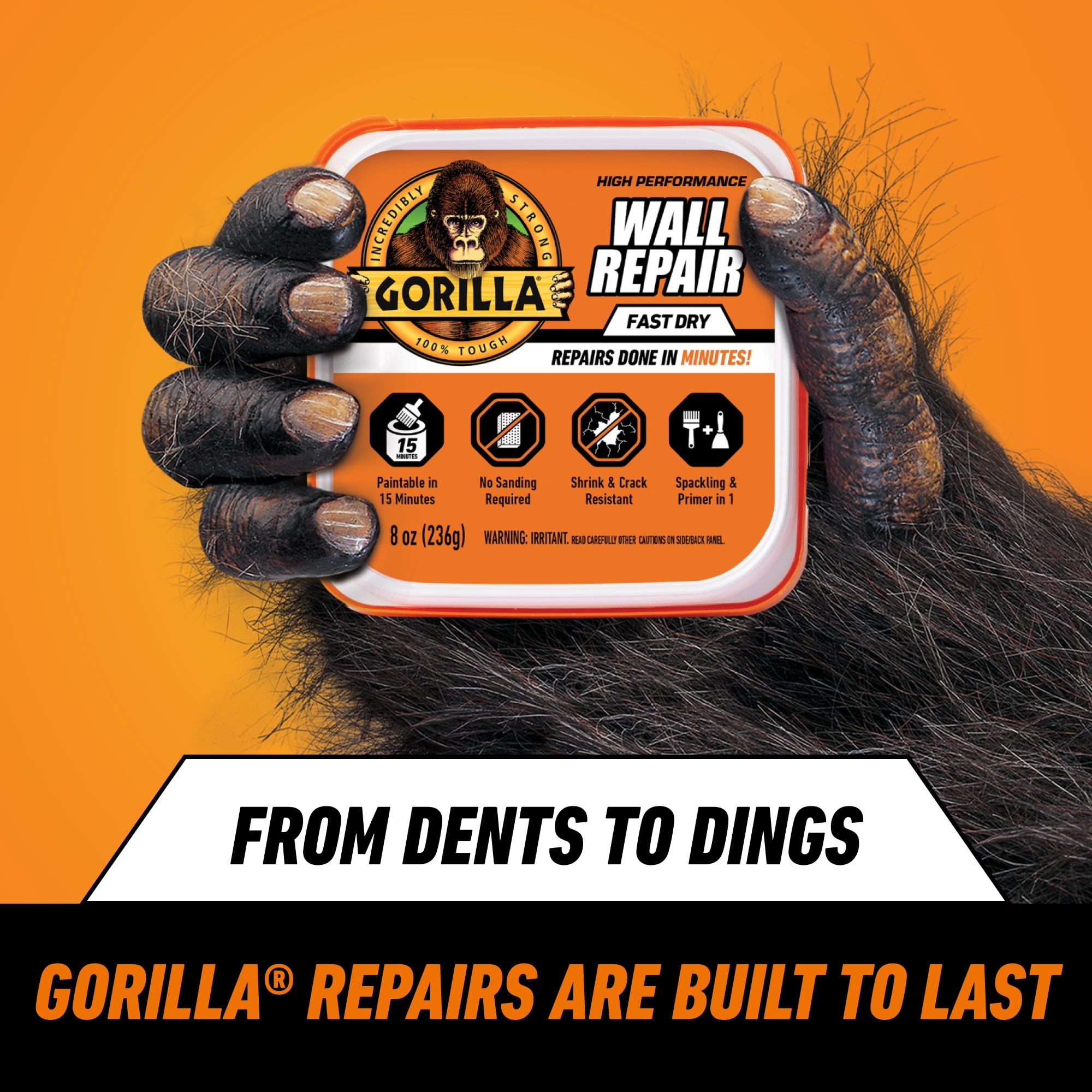 Gorilla, Wall Repair Spackling and Primer, 16oz, White - Walmart.com