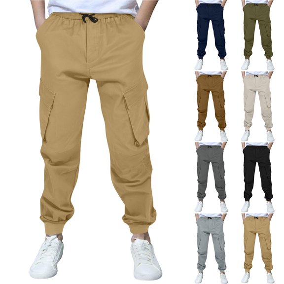 Frostluinai Cargo Pants for Kids 6-14Y Drawstring Elastic Waist Cinch Bottom Joggers Baggy Sweatpants Solid Active Lounge Pants