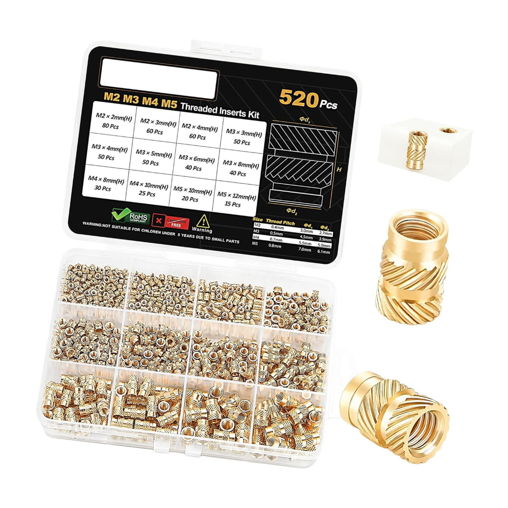 520pcs Metal Threaded Inserts with Knurled Surfaces Ensuring Secure Fastening