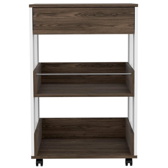 FM FURNITURE Dundee 2-Shelf Engineered Wood Kitchen Cart in Dark Walnut/White