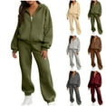 thumbnail image 2 of Bloomae Womens Fall Hoodie Tracksuit Zip Up Long Sleeve Hooded Pullover Sweatshirts and Sweatpants Set 2 Pieces Sweatsuits Jogger Sets with Pockets Wine XL, 2 of 10