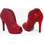 Precious By Lady Couture Mirror Peep Toe Ankle Bootie. Red/Size 6