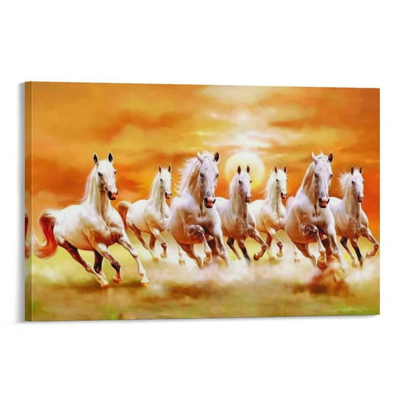 Seven Lucky Running Wild Horses Canvas Poster Artworks Picture Print Poster Wall Art Painting Canvas Gift Decor Home Posters Decorative 16x24inch(40x60cm)