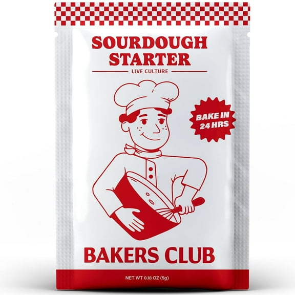 Bakers Club Rapid 24-Hour Sourdough Starter Culture - Makes 5 Batches - Mix, Ferment & Bake Next Day - Tangy Flavor without Weeks of Waiting - Best Dehydrated Sour Dough Starter for Home Bread Bakers