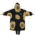 thumbnail image 2 of Oversized Wearable Blanket Hoodie,Black Yellow Sunflower Pattern Sherpa Blanket Hoodie with Super Pockets,Super Warm Fuzzy Pullover for Women & Men, 2 of 6
