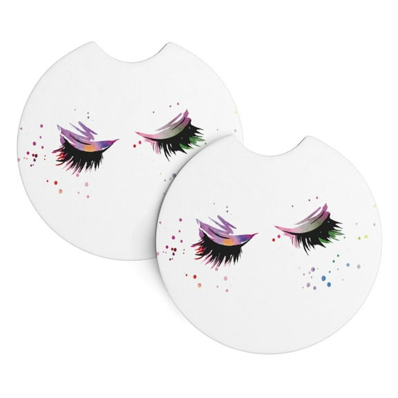 2 Package Car Coasters Drink Absorbable Rubber Base Cup Holder Coasters Non-Slip Coasters Bar Coasters Car Interior Accessories 2.7 Inches Beautiful Eyelashes And Bright Shadows