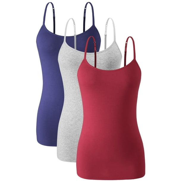 Orrpally Women Cotton Camisole Shelf Bra Cami Tank Tops Adjustable  Spaghetti Strap Tank Top 3-Pack Dark Blue/Gray/Wine Red M