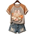 thumbnail image 2 of Halloween Shirt for Women Retro Short Sleeve T Shirts Halloween Cute Pumpkin Print Tops Fall Thanksgiving Graphic Tees,Gray,XL, 2 of 7