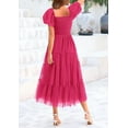 thumbnail image 3 of PRETTYGARDEN Women's Smocked Tulle Midi Dress Summer Square Neck Puffy Short Sleeve Ruffle Wedding Guest Party Dresses, 3 of 10