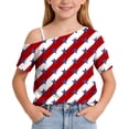 thumbnail image 5 of ITSAME Girls 4th of July T-Shirts Independence Day One Shoulder Tops Kids Patriotic Graphic Tee Multicolor Size 7, 5 of 9