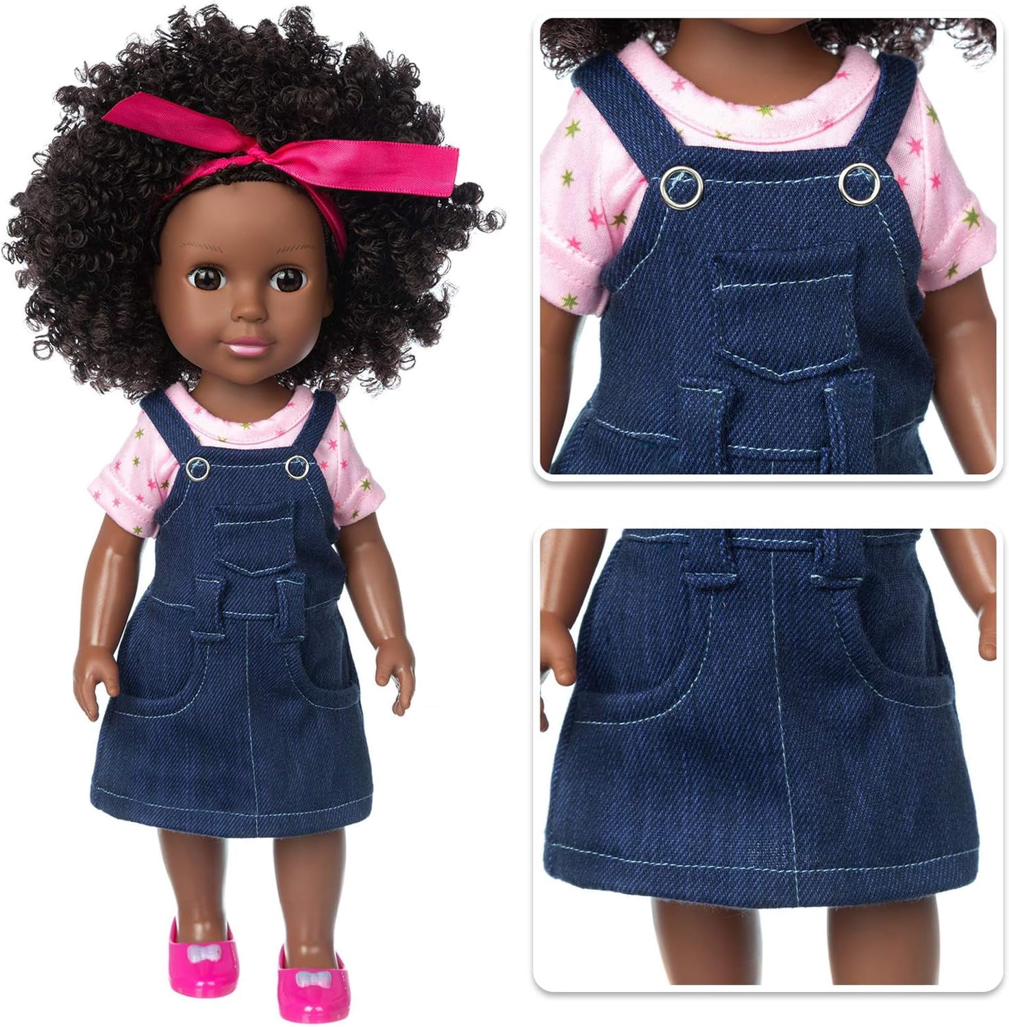 ZITA ELEMENT 14.5 Inch Black Doll Black Baby Girl Doll and Clothes Set African Washable Realistic Silicone Girl Dolls -Best Gift for Girls