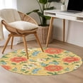thumbnail image 5 of Embroidery Floral Round Area Rugs 3 ft, Country Oriental Traditional Flower Red Yellow Washable Small Area Rug with Non-Slip Sturdy Edge Binding Round Front Door Mat Floor Carpet for Entryway, 5 of 9