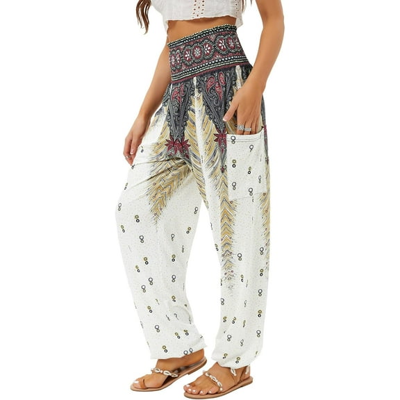 Women's Harem Pants, High Waist Yoga Boho Trousers with Pockets