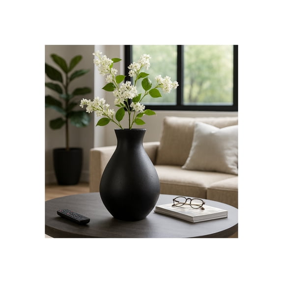 Modern Terracotta Vase for Living Room Decor - Decorative Flower Vase for Home, Dining Room, Bedroom, or Office - House Decor for Shelf Accents and Table Centerpiece - 19", Black