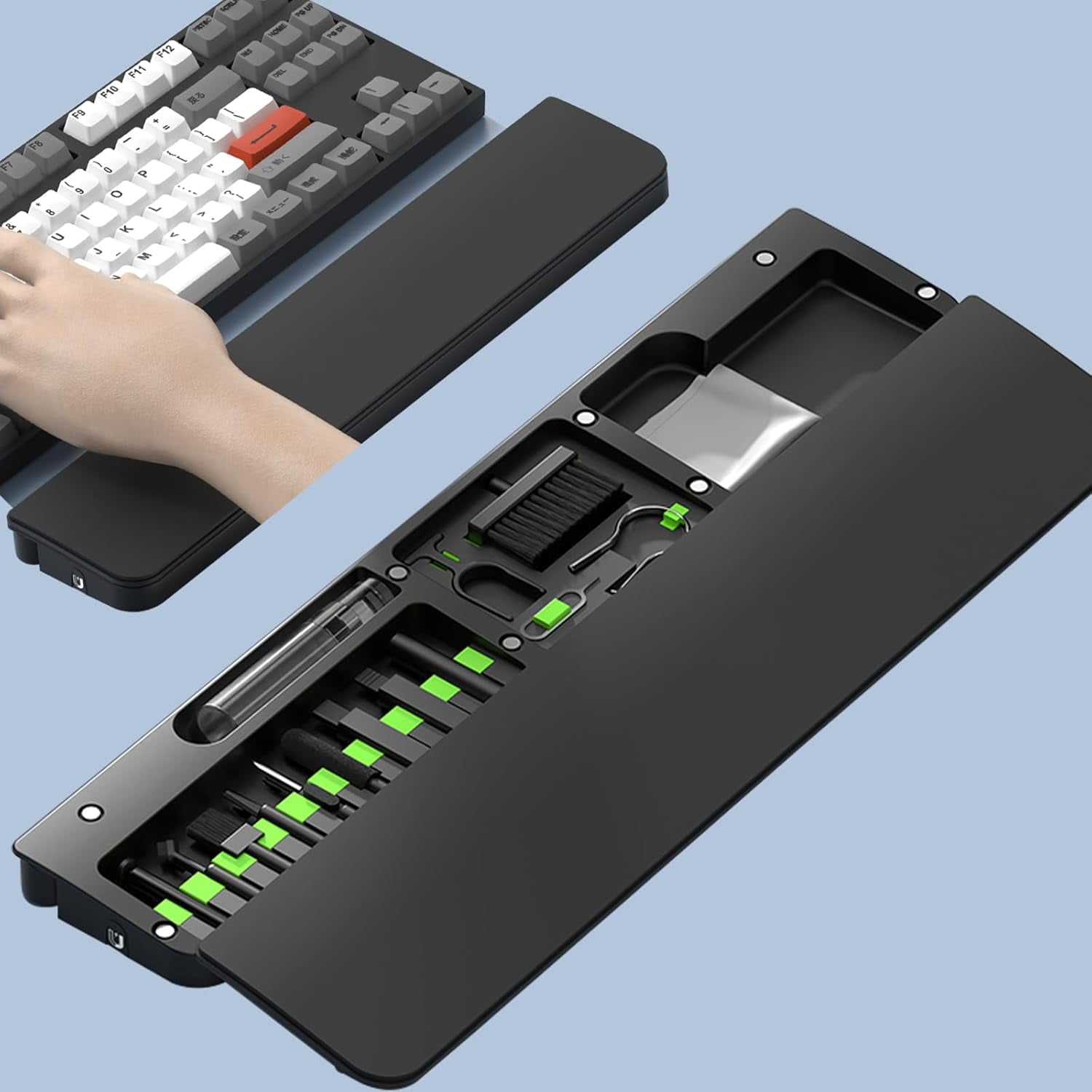 Keyboard Wrist Rest Pad with Cleaning Kit 22 in 1, Comfortable Ergonomic Wrist Support for Keyboard Typing Gaming Wrist Pad with Cleaner Kit Tool for Phone Earbuds Keyboard Cleaning