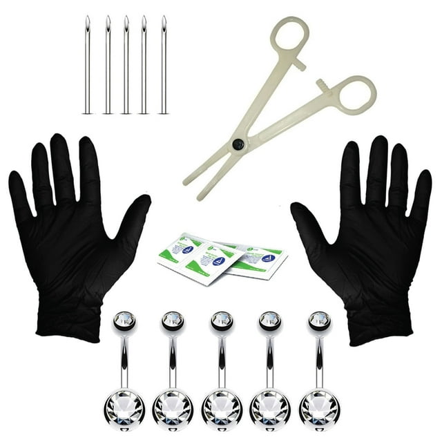 BodyJ4You 15PCS Professional Piercing Kit Stainless Steel 14G Clear CZ Belly Navel Ring Body Piercing Set