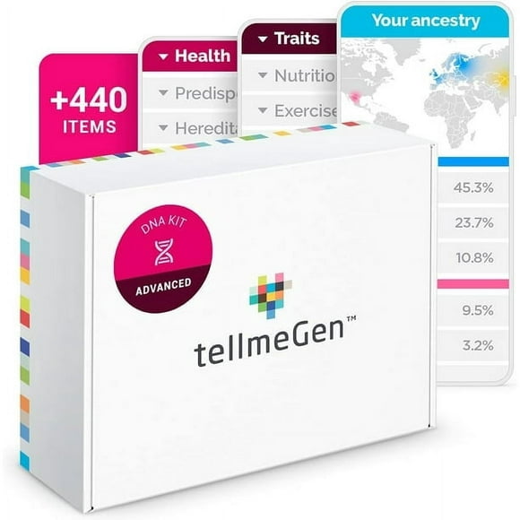 tellmeGen Test ADN Avancé 400 Rapports de Santé, de Traits, de Bien-Être et d'Ascendance Tous les Frais Inclus