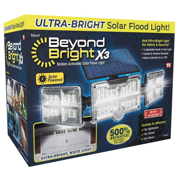 Beyond Bright X3 Motion Activated Ultra Bright Solar Flood Light, 270 Degree Beam Spread.