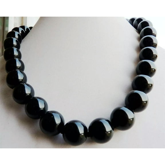 K-KED Long 20 Inches 12mm Black Agate Onyx Gemstone Round Ball Beads Necklace AA